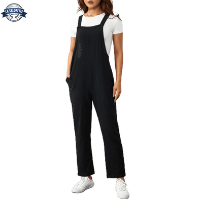 Robe Salopette Noire Poches Solides