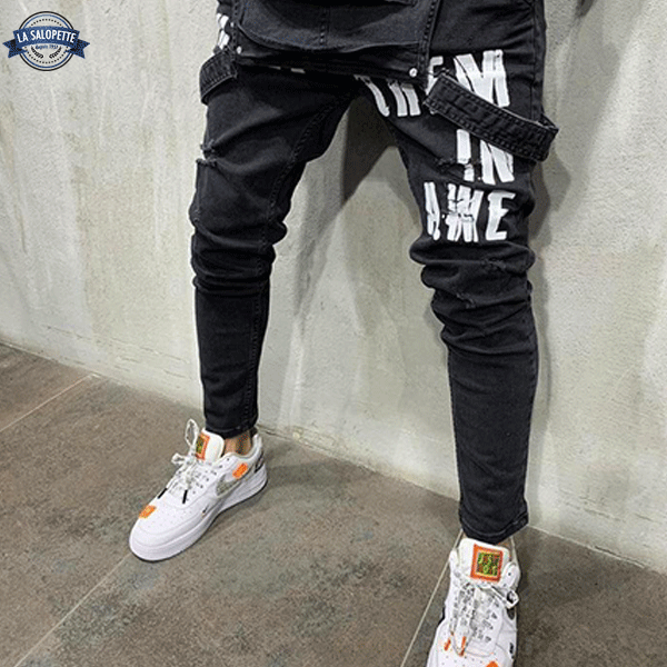 Salopette en Jean Noir Homme