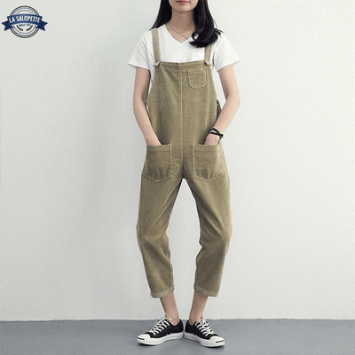 Salopette Kaki en Velours avec Poche