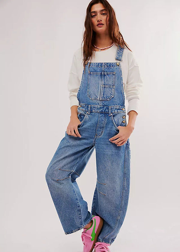 Wide-Leg White Denim Dungarees
