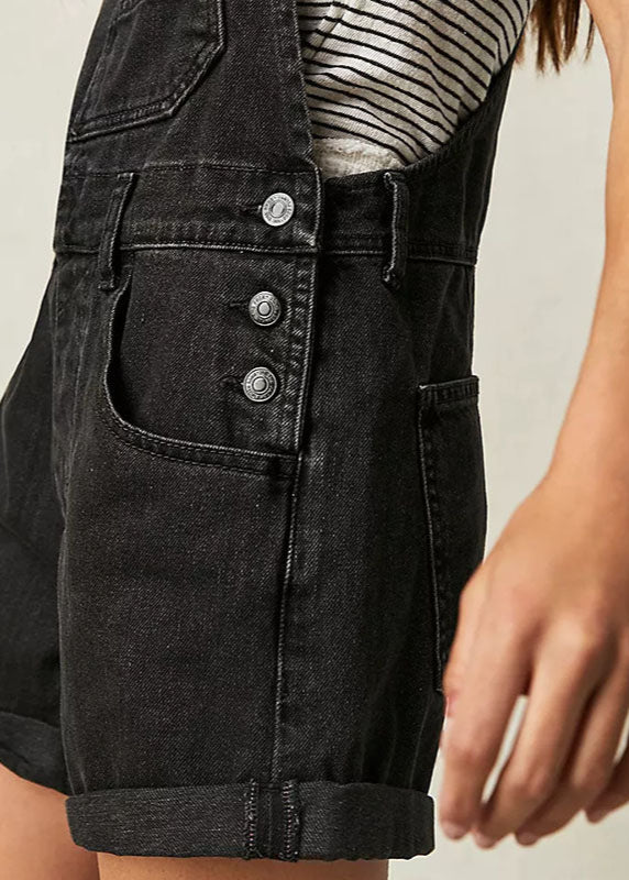 Black Denim Short Dungarees Crow