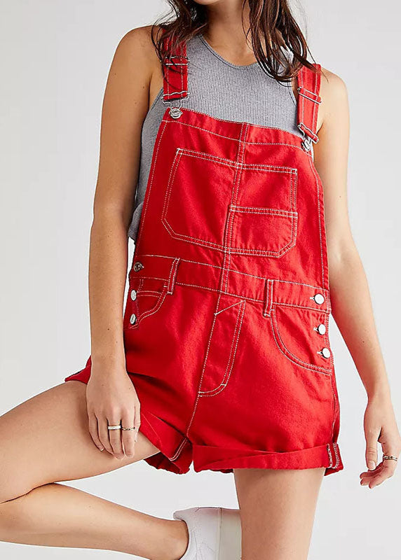 Red Garance Short Dungarees