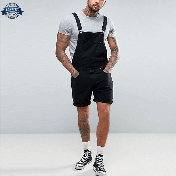 Short Dungarees in Black Jeans