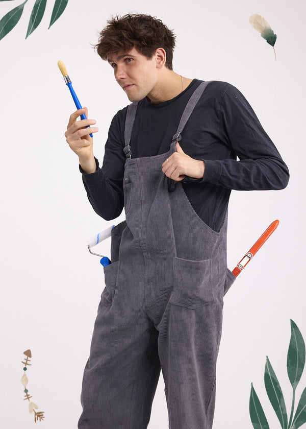 Grey Corduroy Dungarees Argile