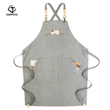 GOOPEEG summer canvas work apron denim Korean version hairdressing hairdresser floral barista custom LOGO waist