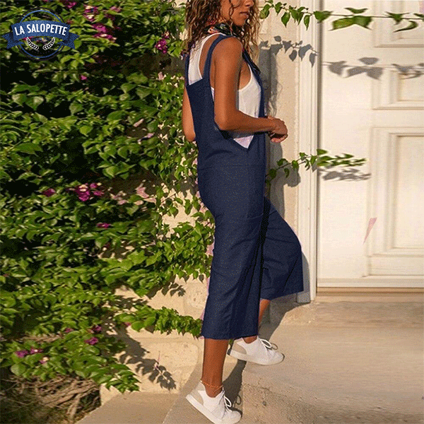 Linen dungarees Plain Blue