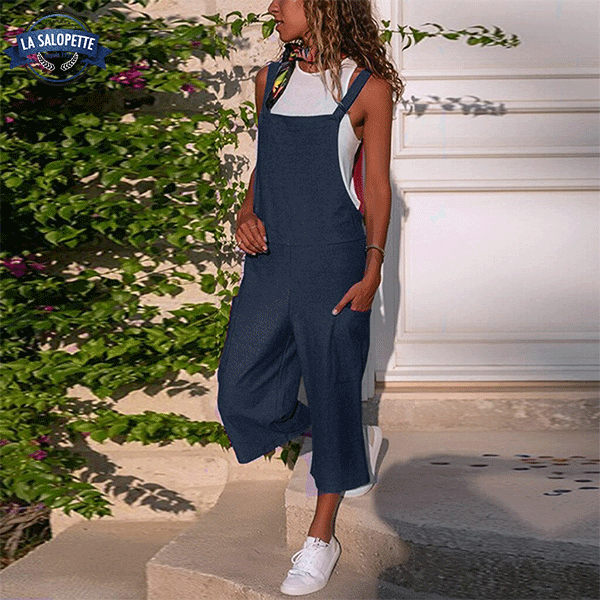 Linen dungarees Plain Blue