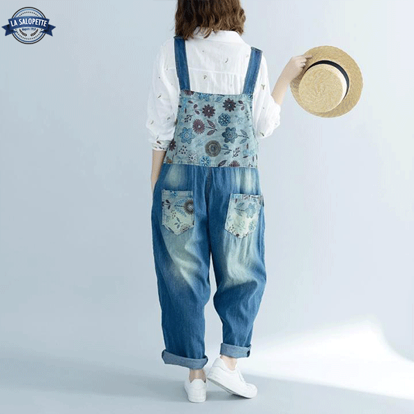 Denim Dungarees Large with Arabi Flower