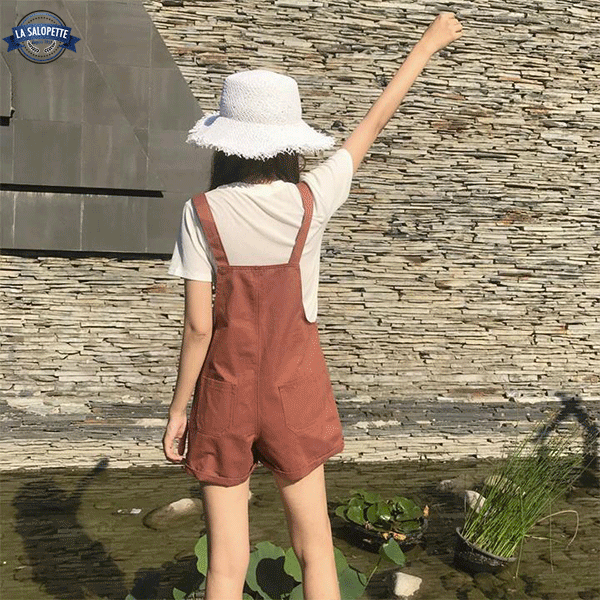 short dungarees Plain Pocket Woman