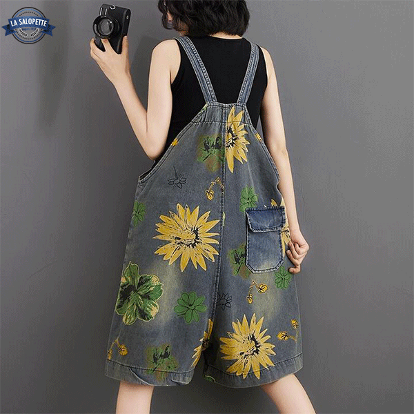 Denim Dungarees Jamaican flower print