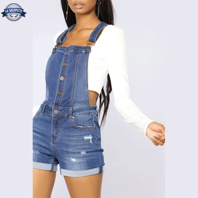Short Dungarees in Jean Azure