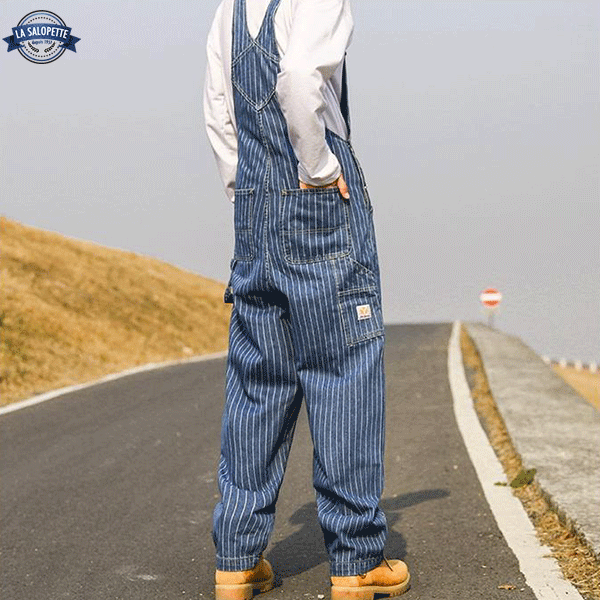 Denim Dungarees Striped Man Raincoat