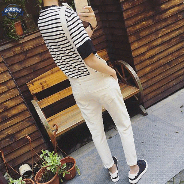 Denim Dungarees Beige Torn Katze