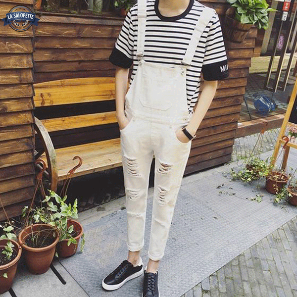 Denim Dungarees Beige Torn Katze