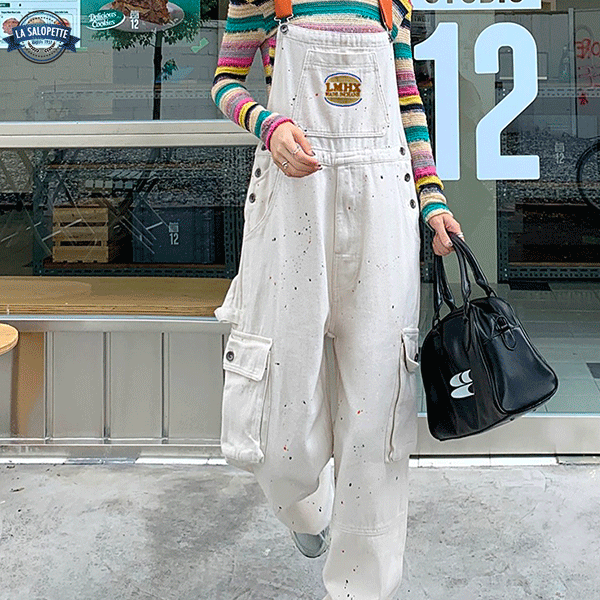 Denim Dungarees Spotted White