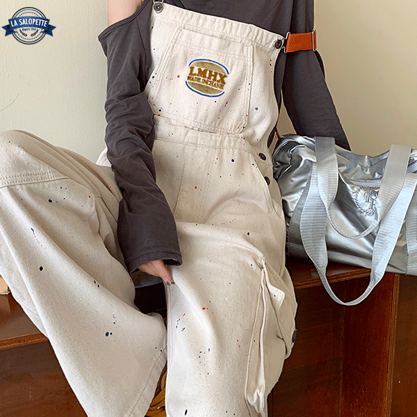 Denim Dungarees Spotted White