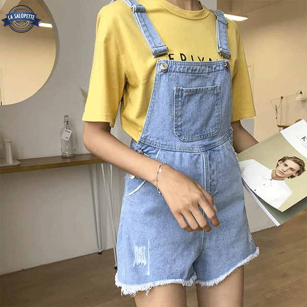 Short Dungarees Light Blue Woman