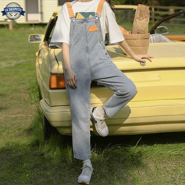 Denim Dungarees Suspender Color Orange