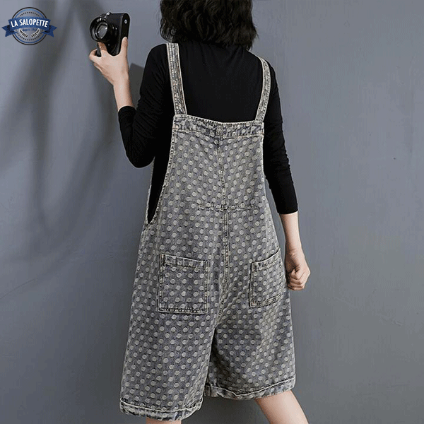 short dungarees Gray Polka Dot Jeans