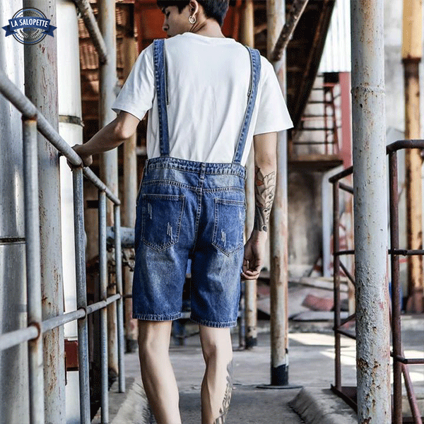 Short Dungarees Men's Washed Blue Denim