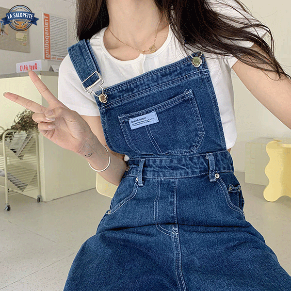 Denim Dungarees Prussian High Waist
