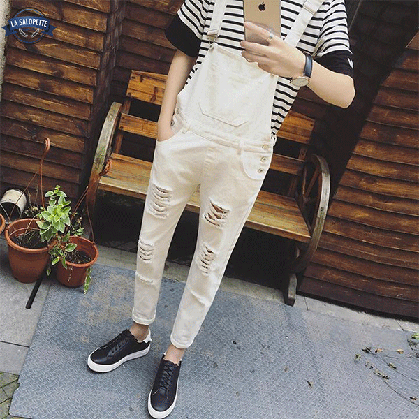 Denim Dungarees Beige Torn Katze