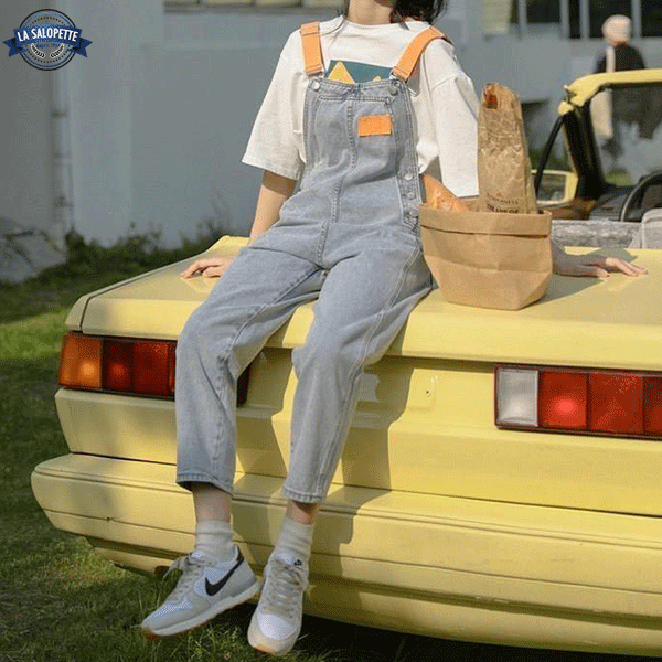 Denim Dungarees Suspender Color Orange