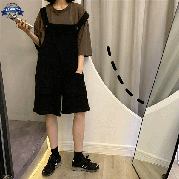Short Dungarees Black Velvet Woman