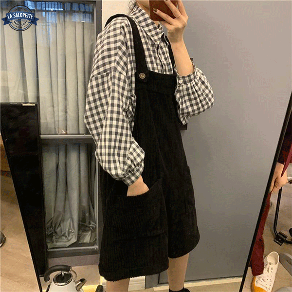 Short Dungarees Black Velvet Woman