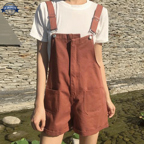 short dungarees Plain Pocket Woman