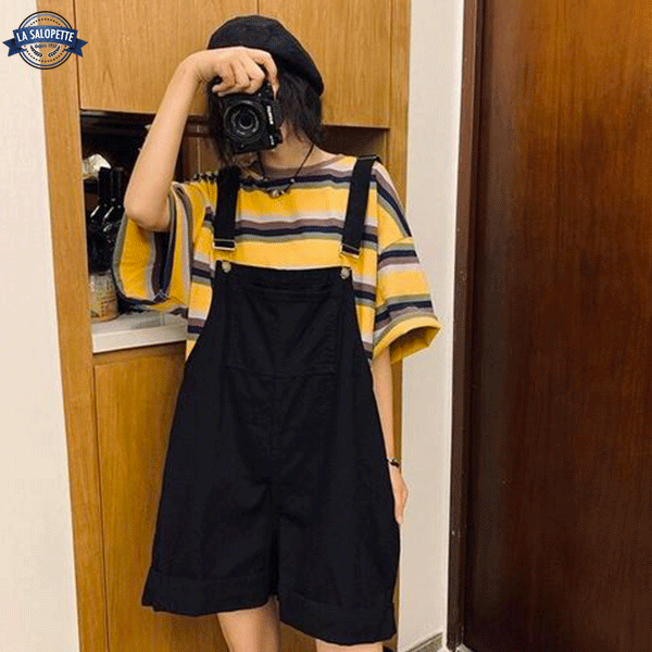 Short Dungarees Black Vintage Wife