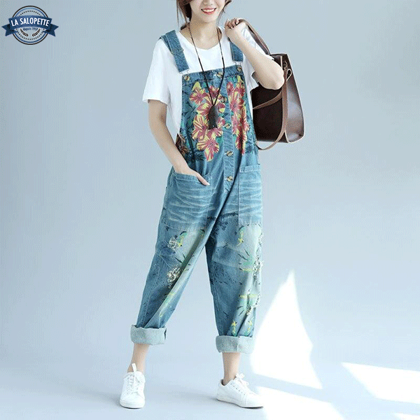 Denim Dungarees Floral Bib