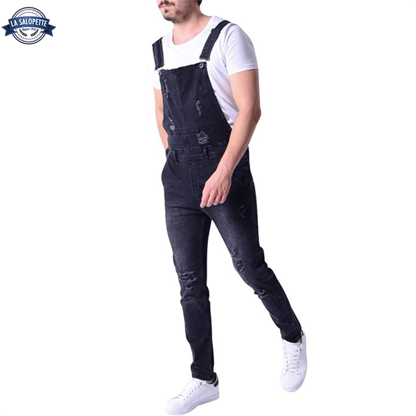 Denim Dungarees Black With Hole