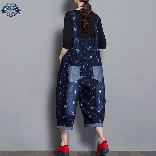 Denim Dungarees Blue with Flowers