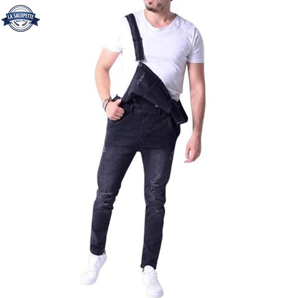 Denim Dungarees Black With Hole