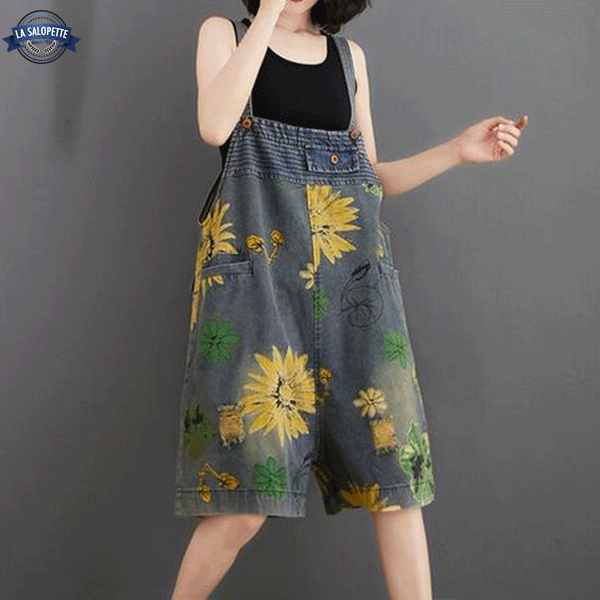 Denim Dungarees Jamaican flower print