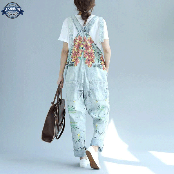Denim Dungarees With Lilia Flowers