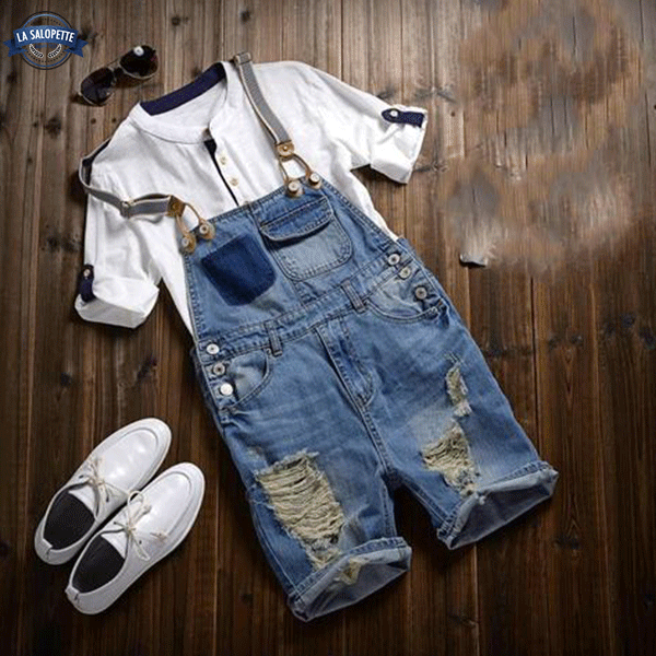 short dungarees with detached shoulder strap