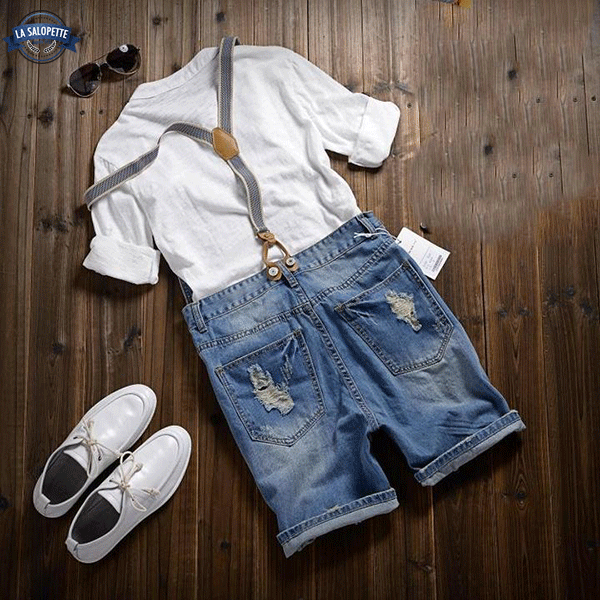 short dungarees with detached shoulder strap